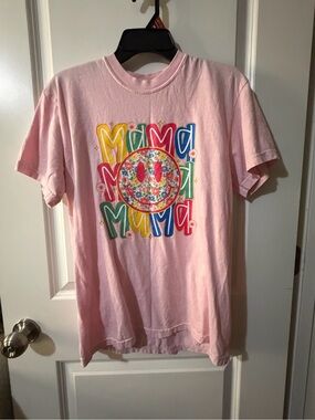 Comfort Colors Pink Floral Smiley Graphic Tee